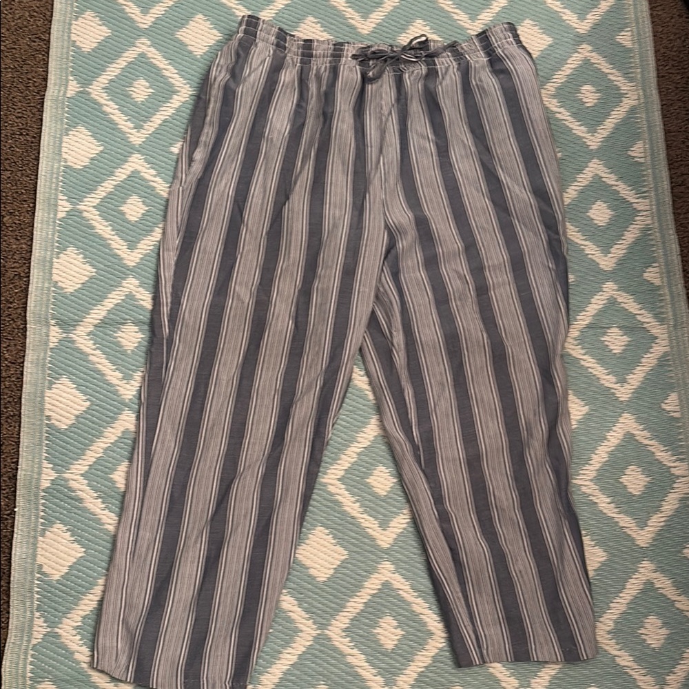 Blue and White Straight Leg Pants with Stripes